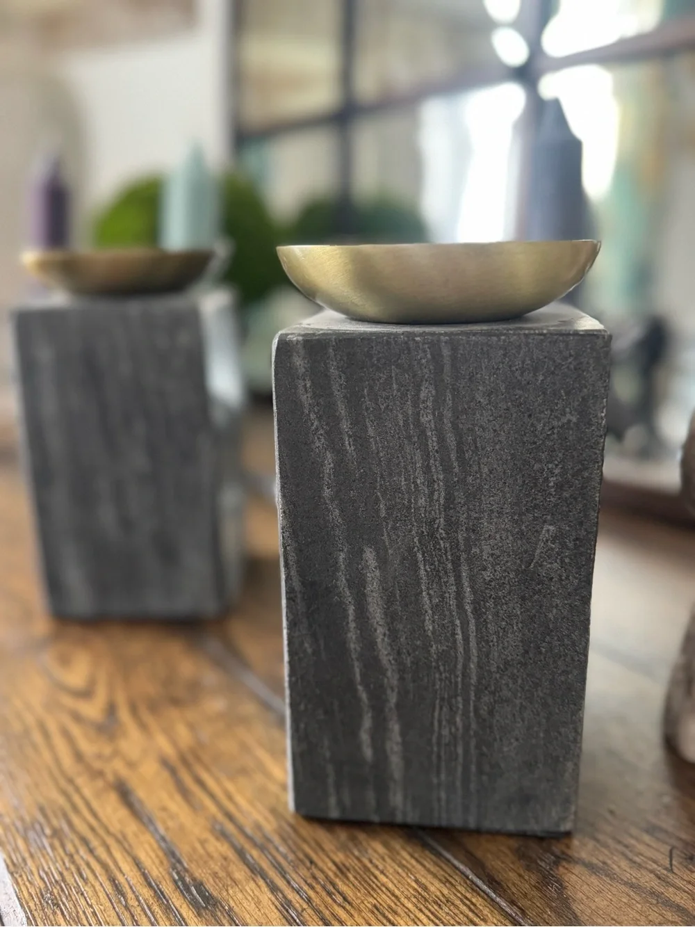 Crate &Barrel ~ 1/ Sain Marble Pillar Candle Holder 7”